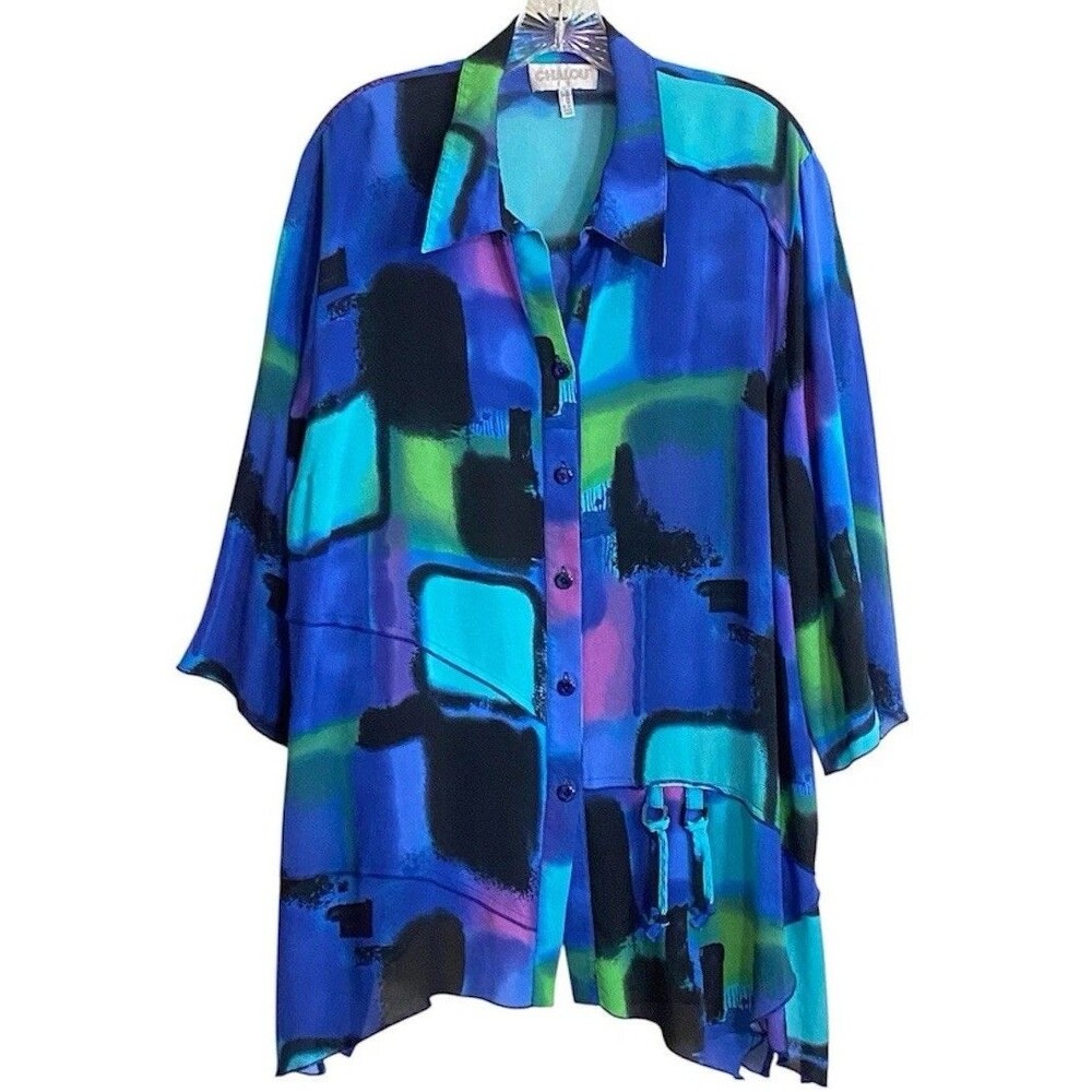 CHALOU Top Womens Sz 20 Jewel Tones Avant-Garde Maximalist Colorblock Lagenlook